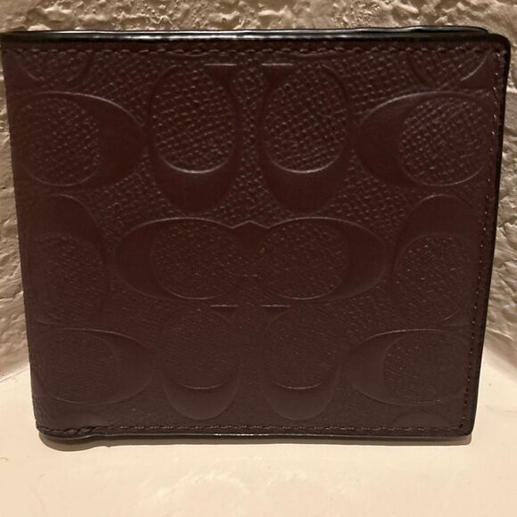 Coach Men's Signature Logo Bifold Wallet Brown Leather Classic Monogram Simple F - Picture 1 of 11